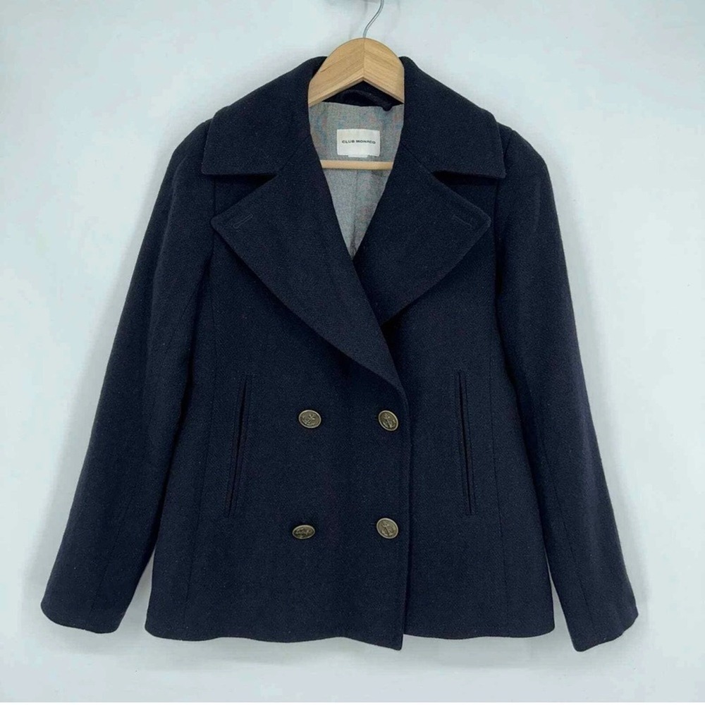 Club Monaco Women's Cropped Peacoat Wool Blend Double Breasted Jacket Navy XS